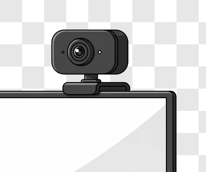 grey webcam mounted on computer monitor illustration edited