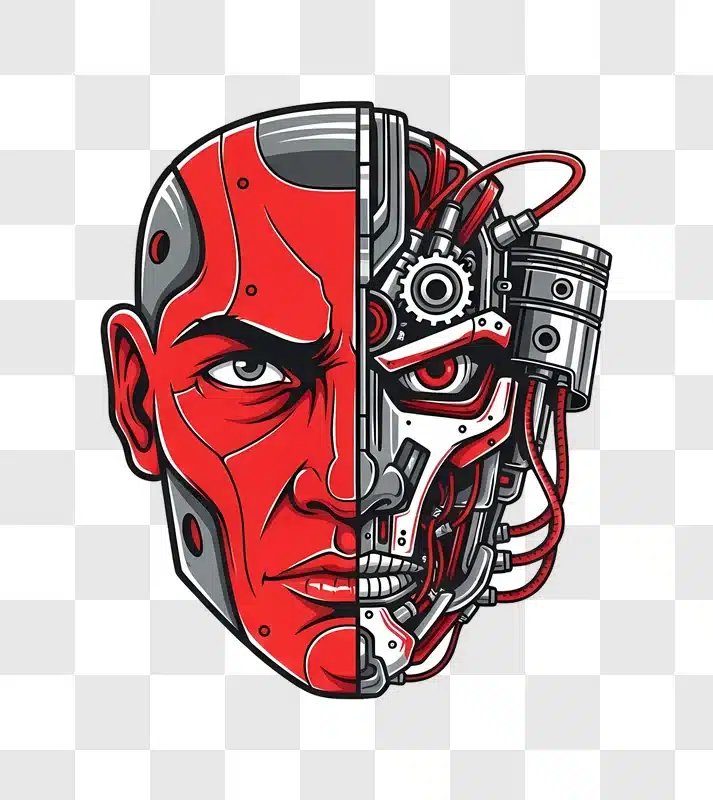 half human half robot head illustration edited