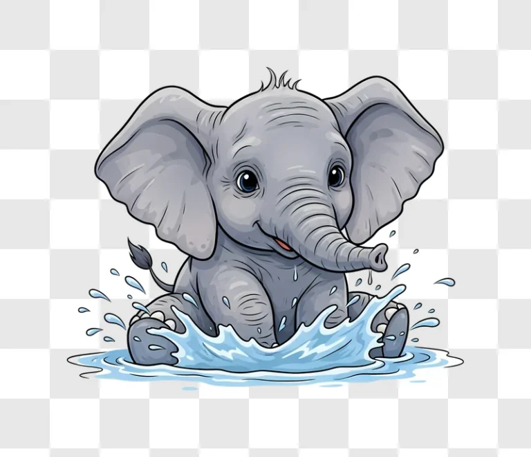 happy baby elephant splashing water illustration edited