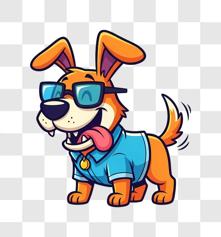 happy cartoon dog in sunglasses and shirt edited