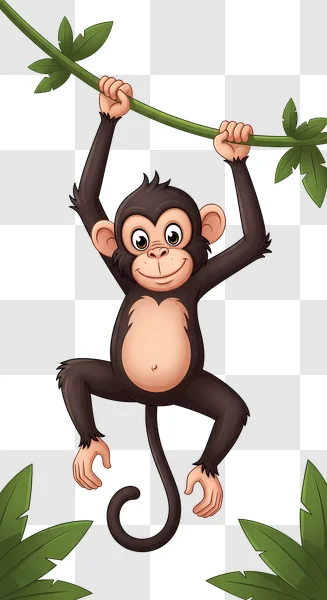 happy cartoon monkey hanging from vine edited