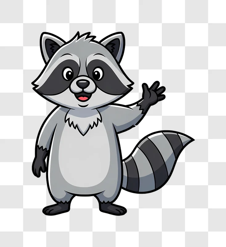 happy cartoon raccoon waving full body edited