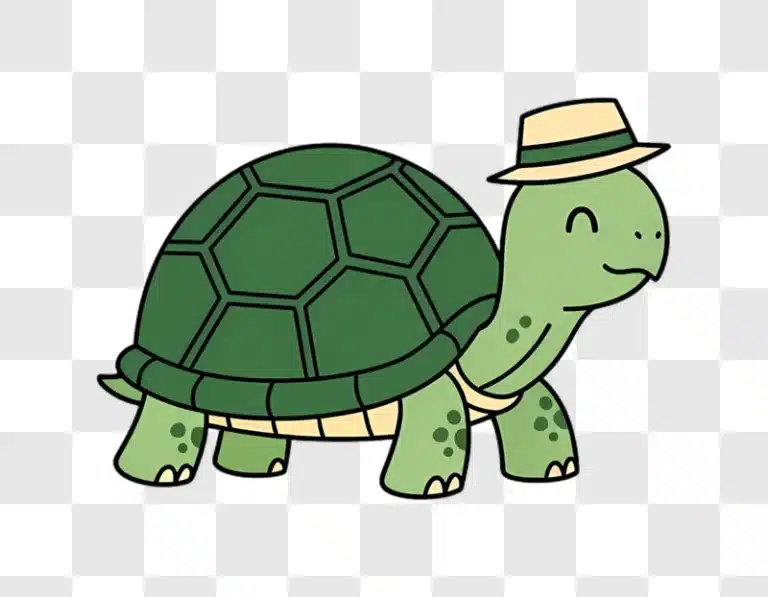 happy cartoon turtle wearing straw hat edited