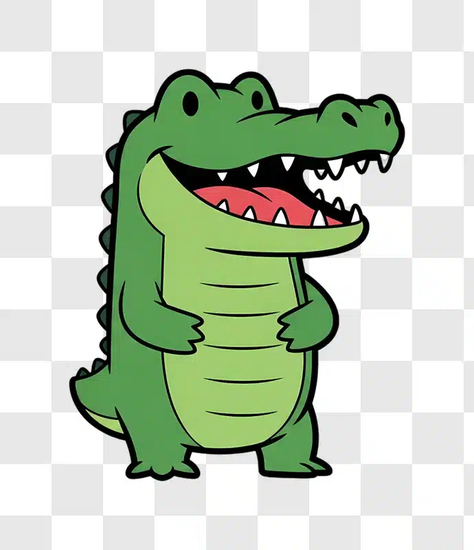 happy green alligator standing with open mouth edited