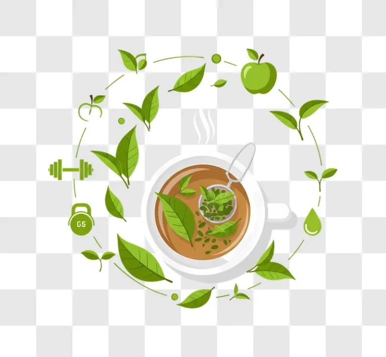 healthy herbal tea with fresh leaves illustration edited