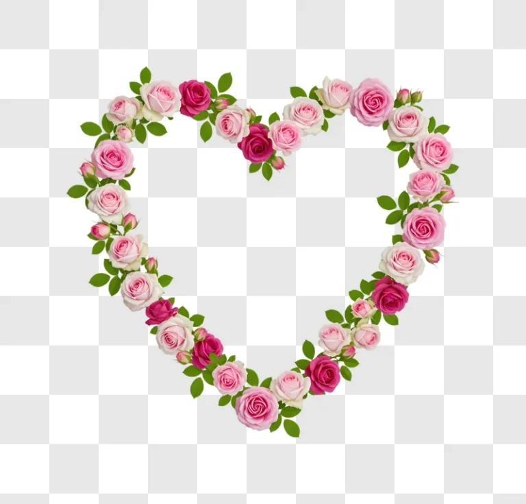 heart outline of pink and white roses