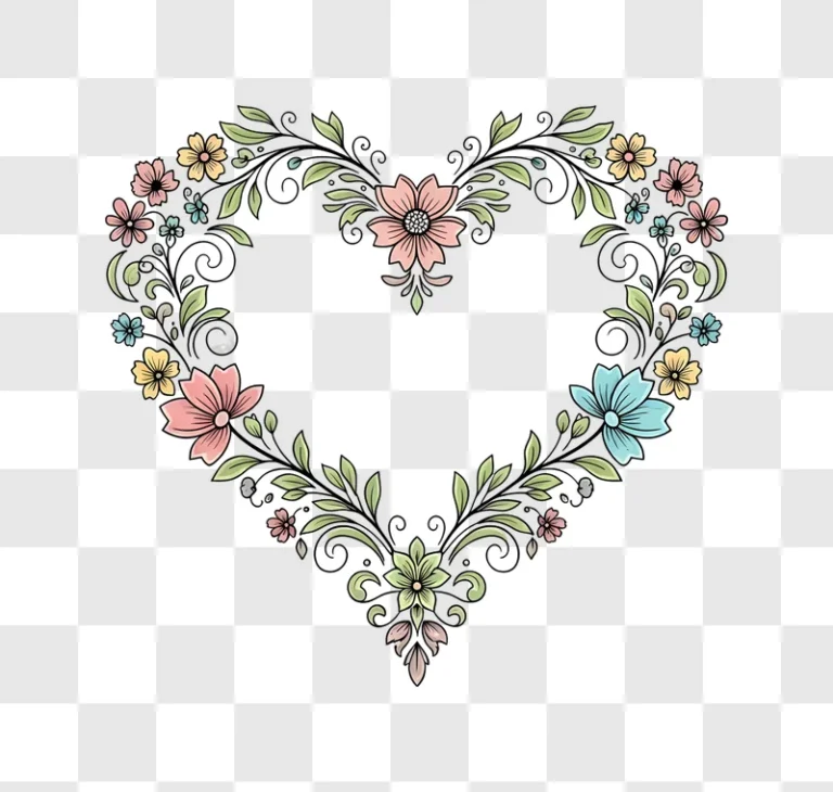 heart shaped floral border with colorful flowers edited