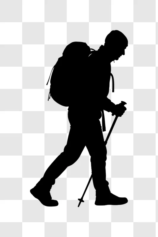 hiker silhouette with trekking poles edited