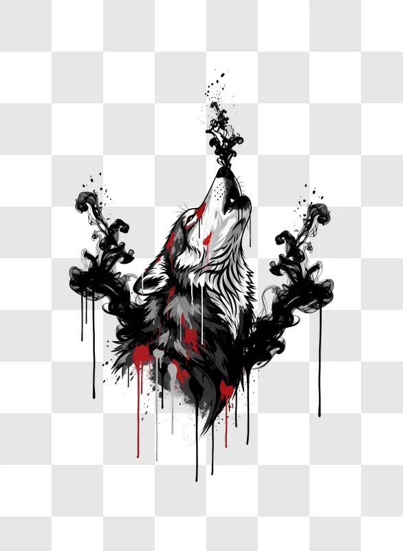 howling wolf head with red paint splatters edited