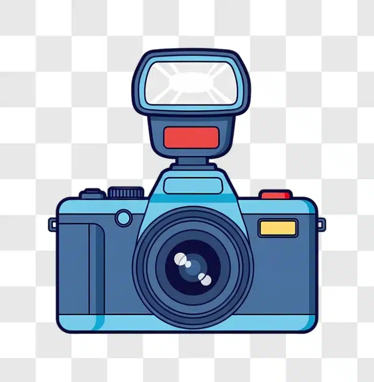 illustrated blue dslr camera with flash edited