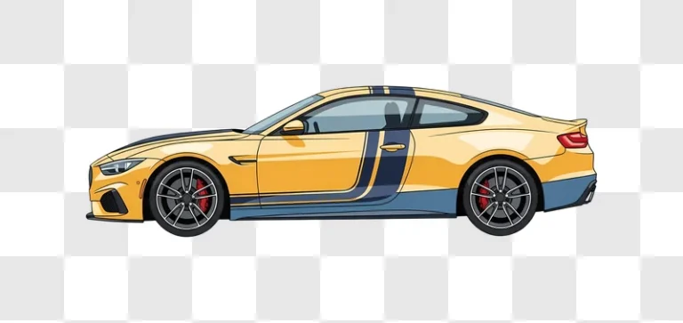 illustrated gold sports car with blue stripes edited