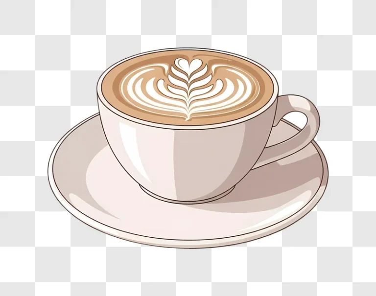 illustrated latte art coffee in white cup edited