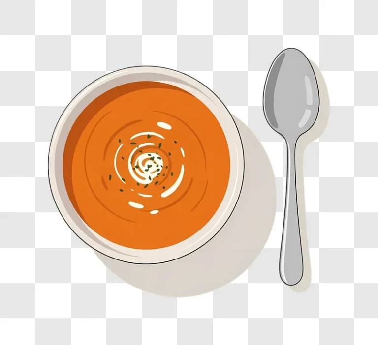 illustrated orange soup with cream swirl and spoon edited