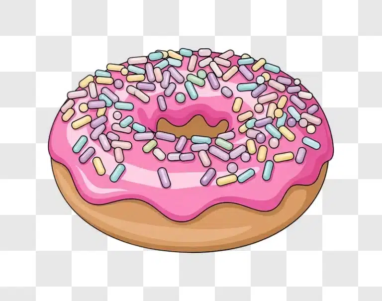 illustrated pink donut with rainbow sprinkles edited