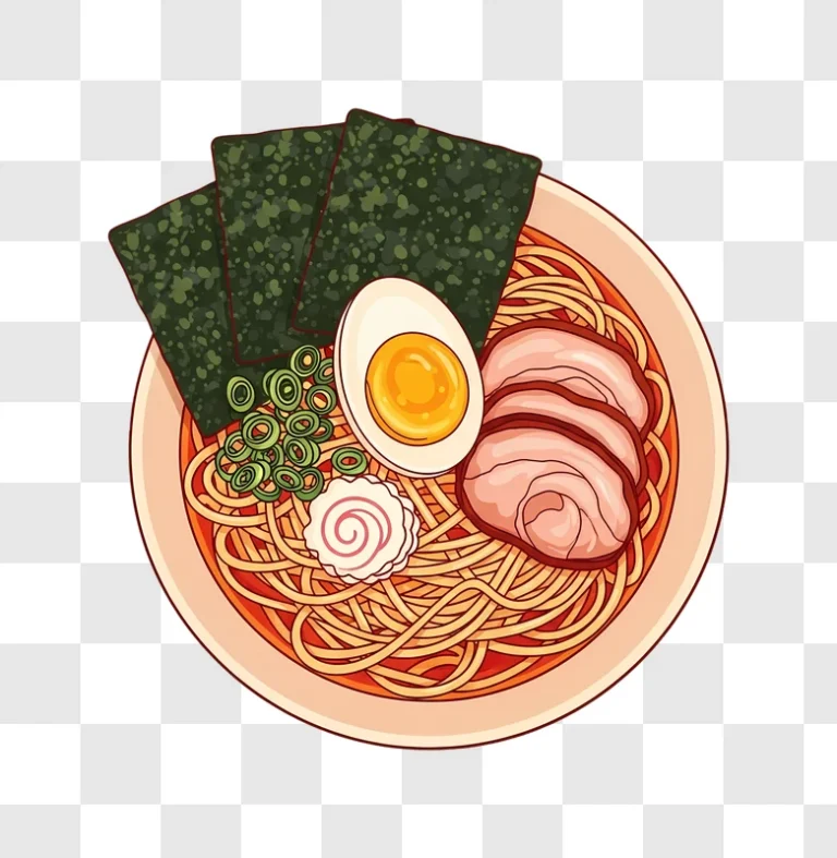 illustrated ramen noodles with egg pork and nori edited