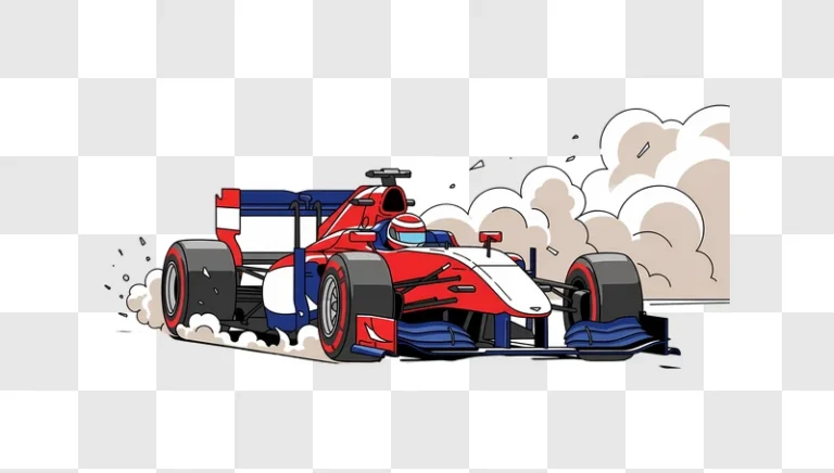 illustrated red f1 car with tire smoke edited