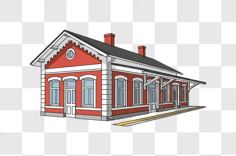 illustrated red train station with platform edited