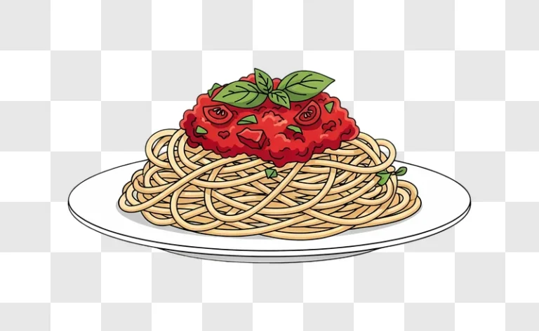 illustrated spaghetti with marinara sauce on plate edited