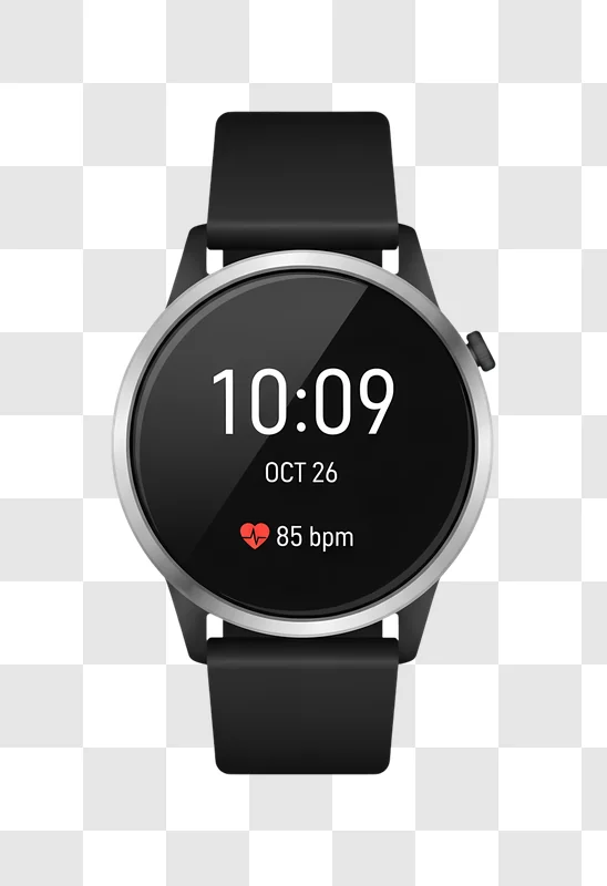 isolated black smartwatch showing time and heart rate edited