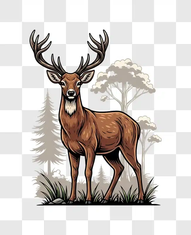 majestic stag standing in stylized forest edited