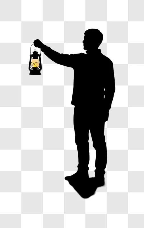 man silhouette with lit lantern in dark edited