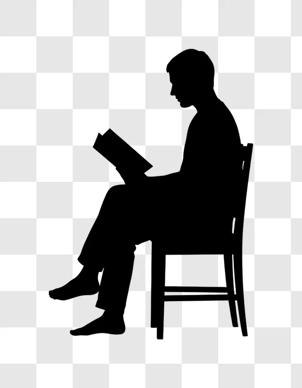 man sitting on chair reading book silhouette edited
