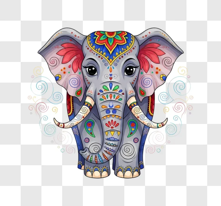 mandala style cartoon elephant illustration edited
