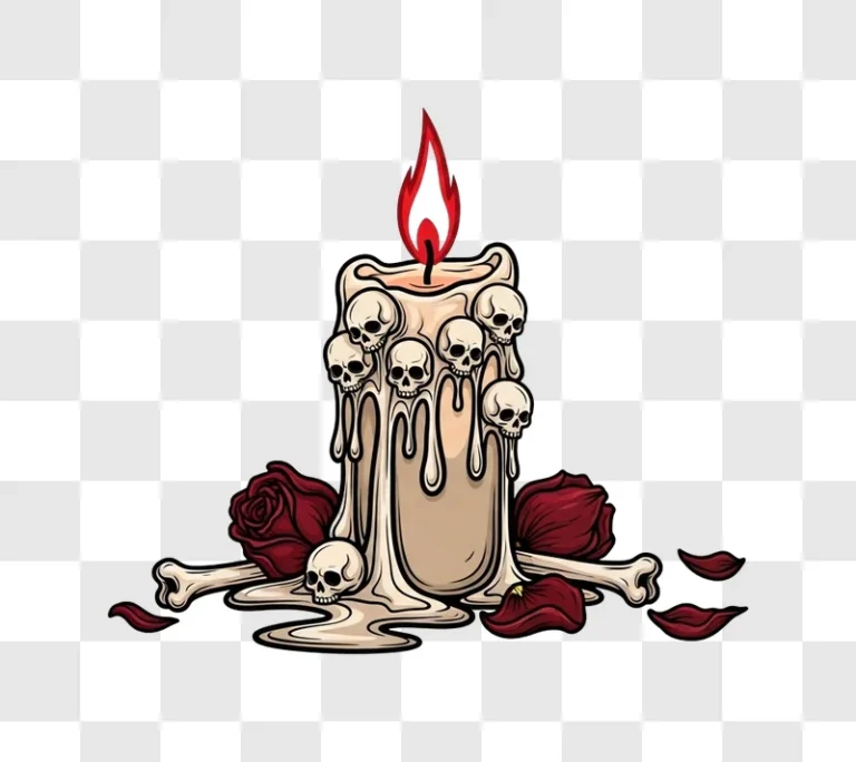 melting skull candle with roses and bones edited