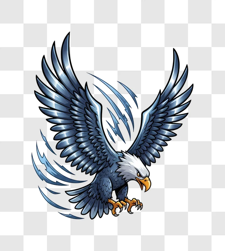 metallic cartoon eagle flying with red accents edited