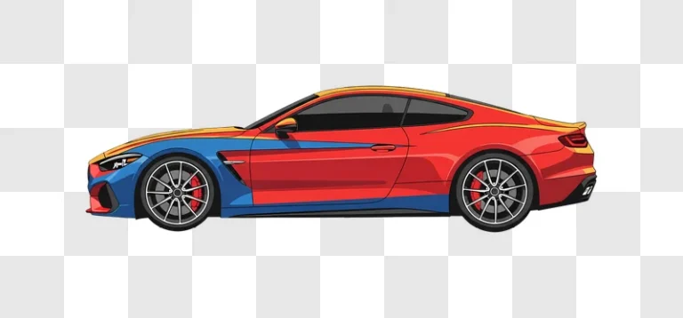 modern red and blue sports car side profile edited