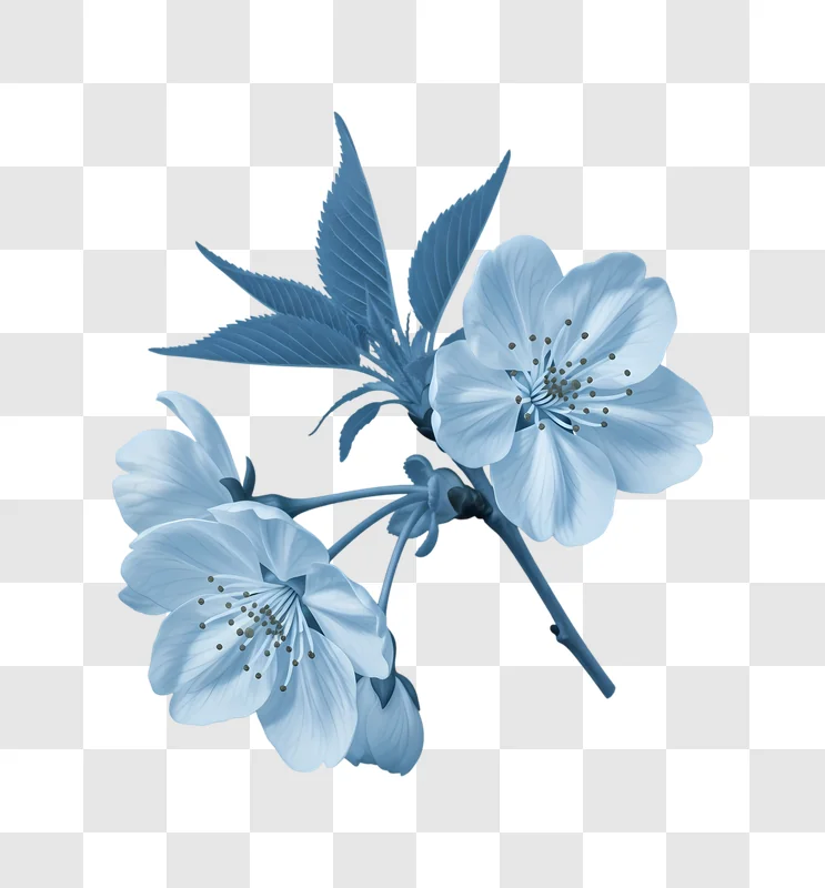 monochromatic blue flowers on a branch edited