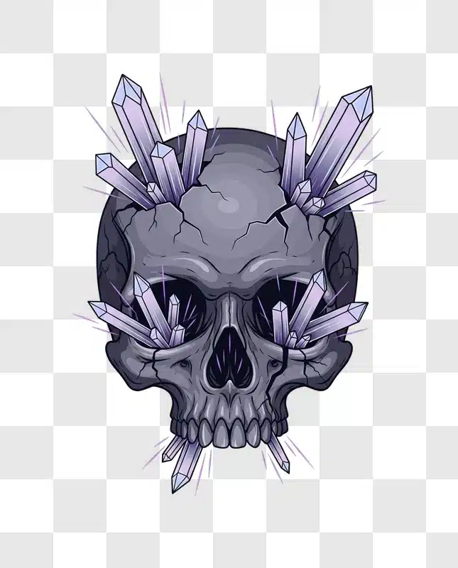 mystic cracked skull with amethyst crystals edited