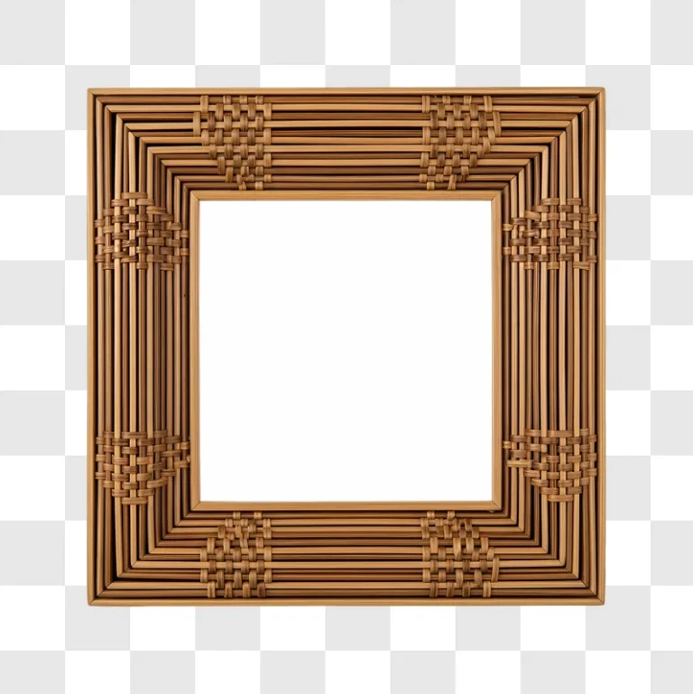 natural rattan woven square frame on white edited