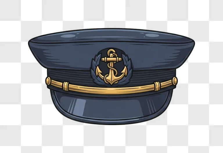 navy hat with gold anchor emblem edited