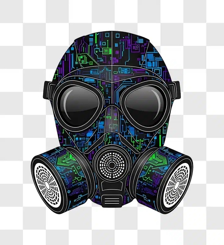 neon circuit pattern gas mask on black edited