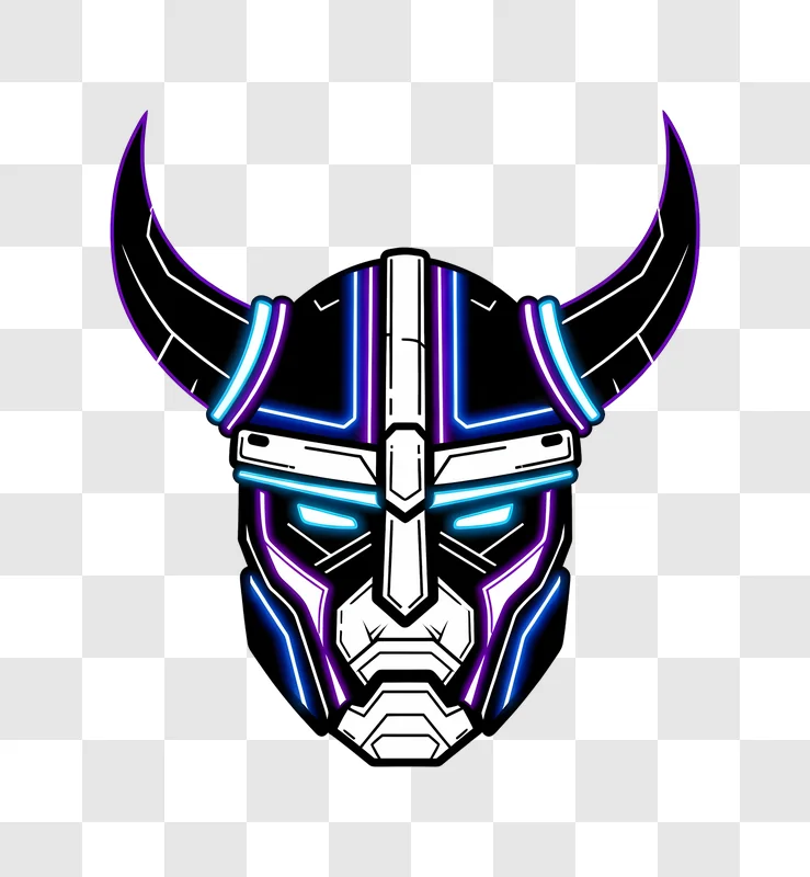 neon cyber viking helmet illustration on purple background edited