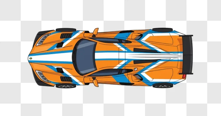 orange blue striped race car top view edited