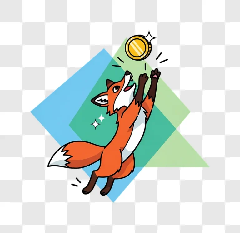 orange fox reaching for gold coin on dynamic background edited