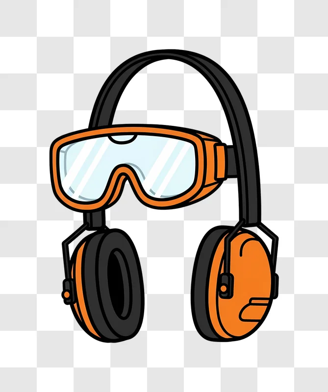 orange safety goggles and ear defenders edited