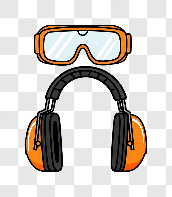 orange safety goggles and earmuffs set edited
