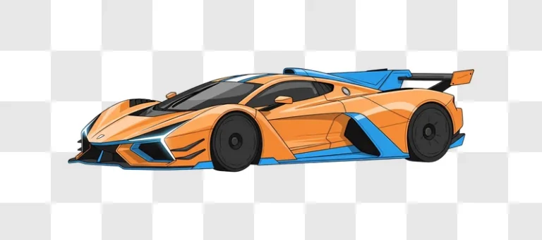 orange and blue futuristic sports car drawing edited