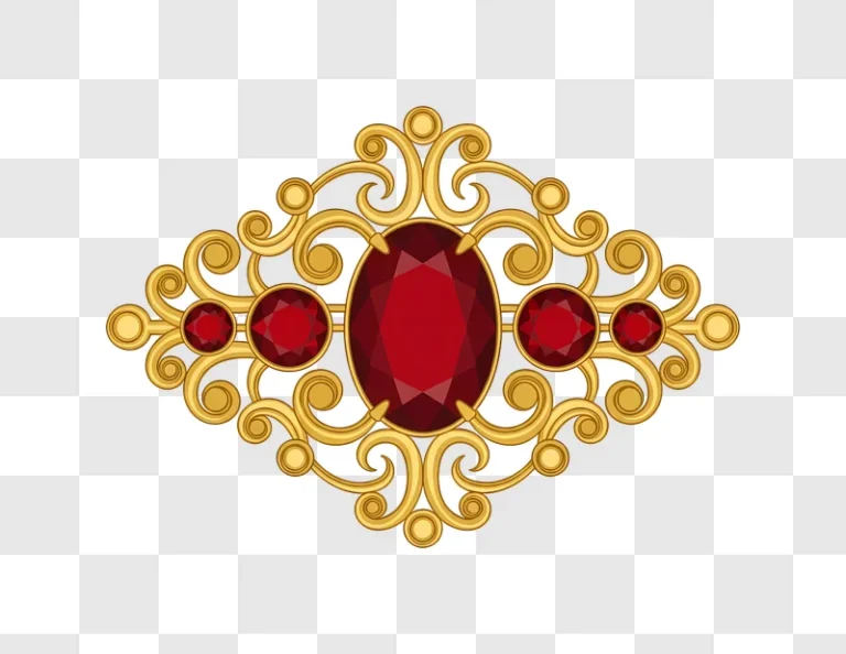 ornate gold brooch with red gems edited