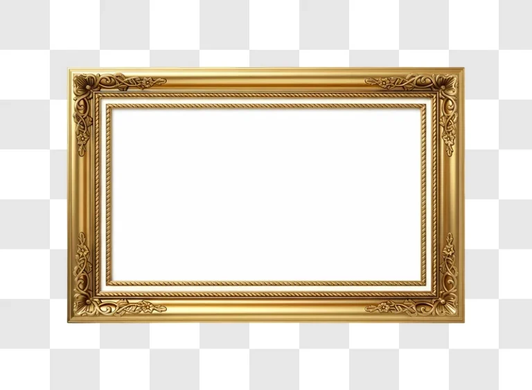 ornate golden picture frame with white background edited