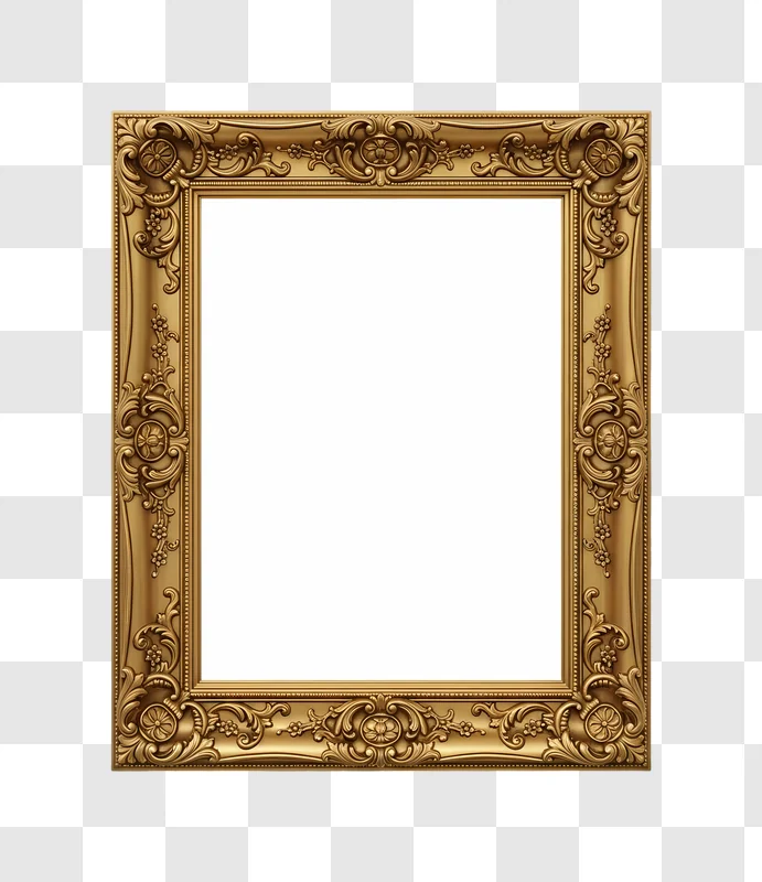 ornate golden picture frame on white background edited