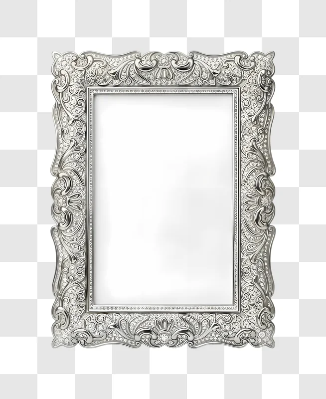ornate silver diamond picture frame white background edited