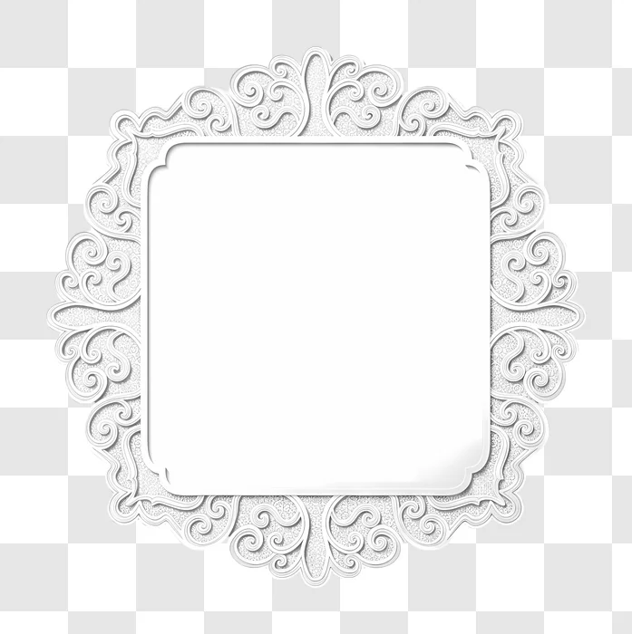 ornate white decorative frame with blank center edited