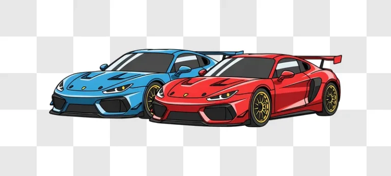 pair of red and blue illustrated sports cars edited