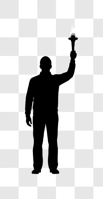 person silhouette raising torch in darkness edited