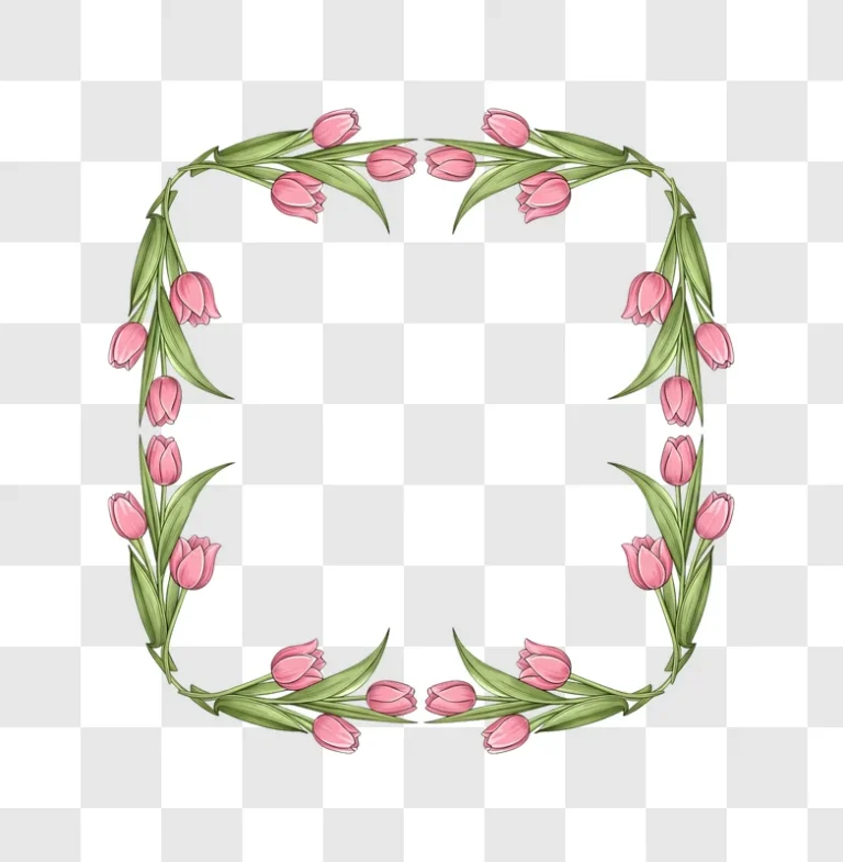 pink tulip floral oval frame border edited
