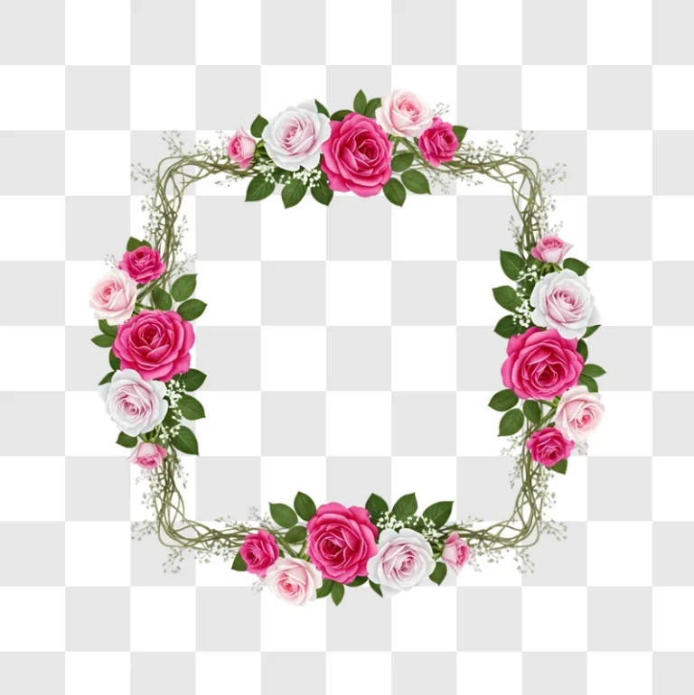 pink white roses vine square frame edited